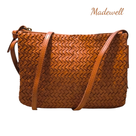 Madewell Handbags - Madewell The Knotted Cognac Brown Woven Leather Crossbody Bag